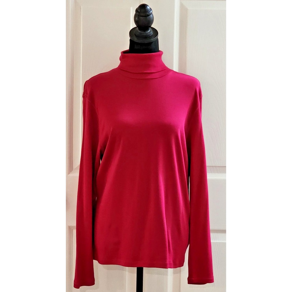 Women's  L/S Lightweight Cotton Turtleneck by Madison Hill in Fuchsia Size LG